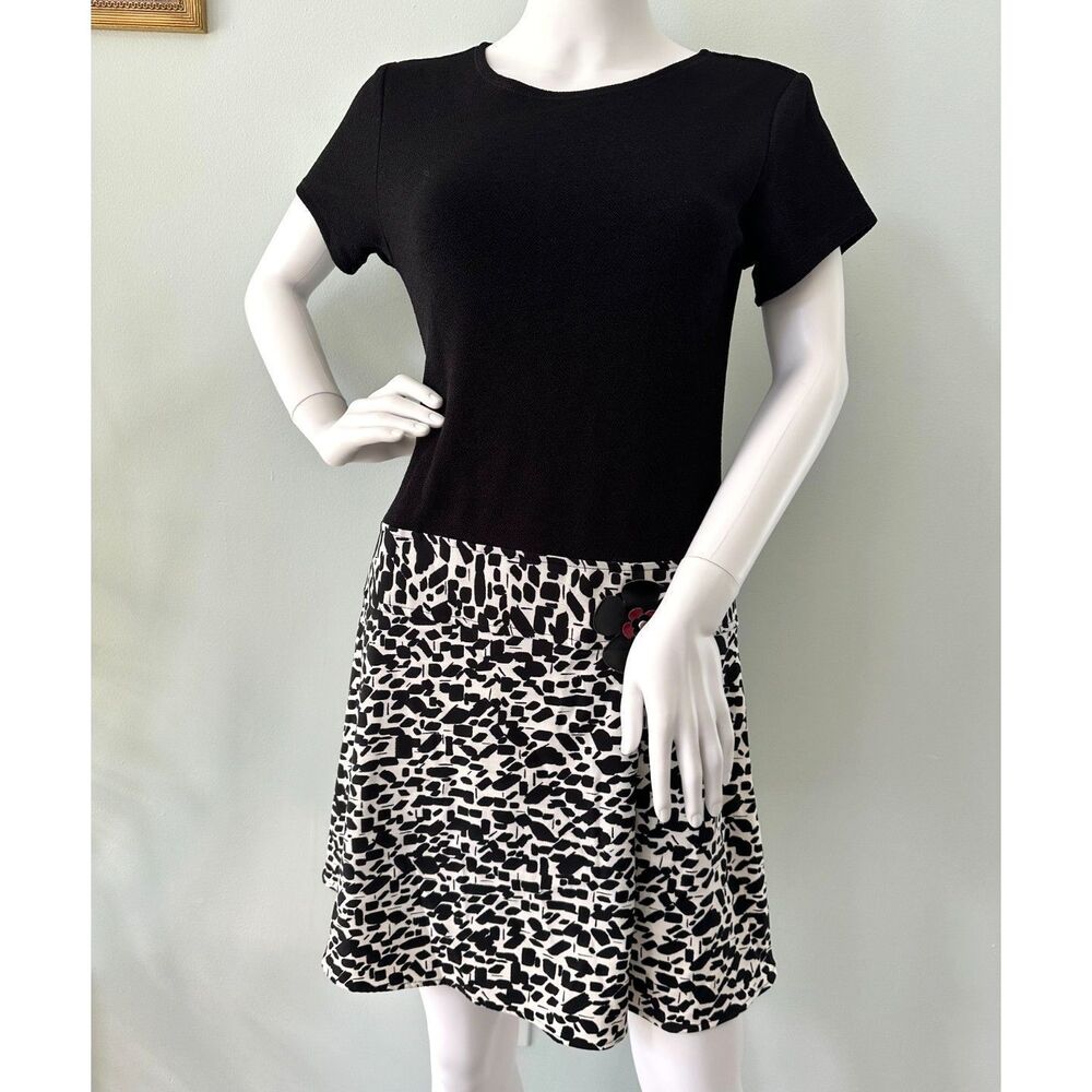 Vintage Y2k Black & White Dalmatian Patterned A-Line Dress size JR Medium